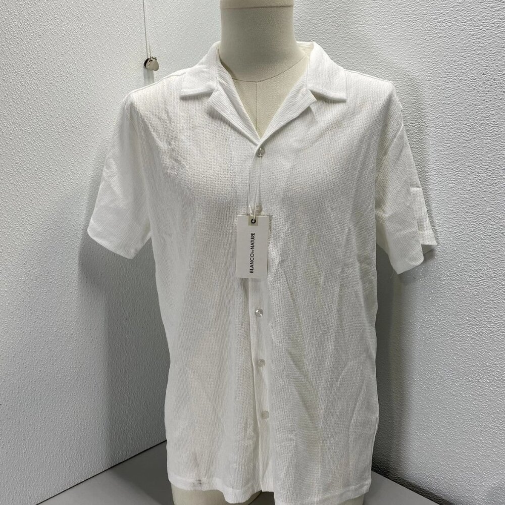 Blanco By Nature Men’s Textured Cotton Button Shirt Size L White